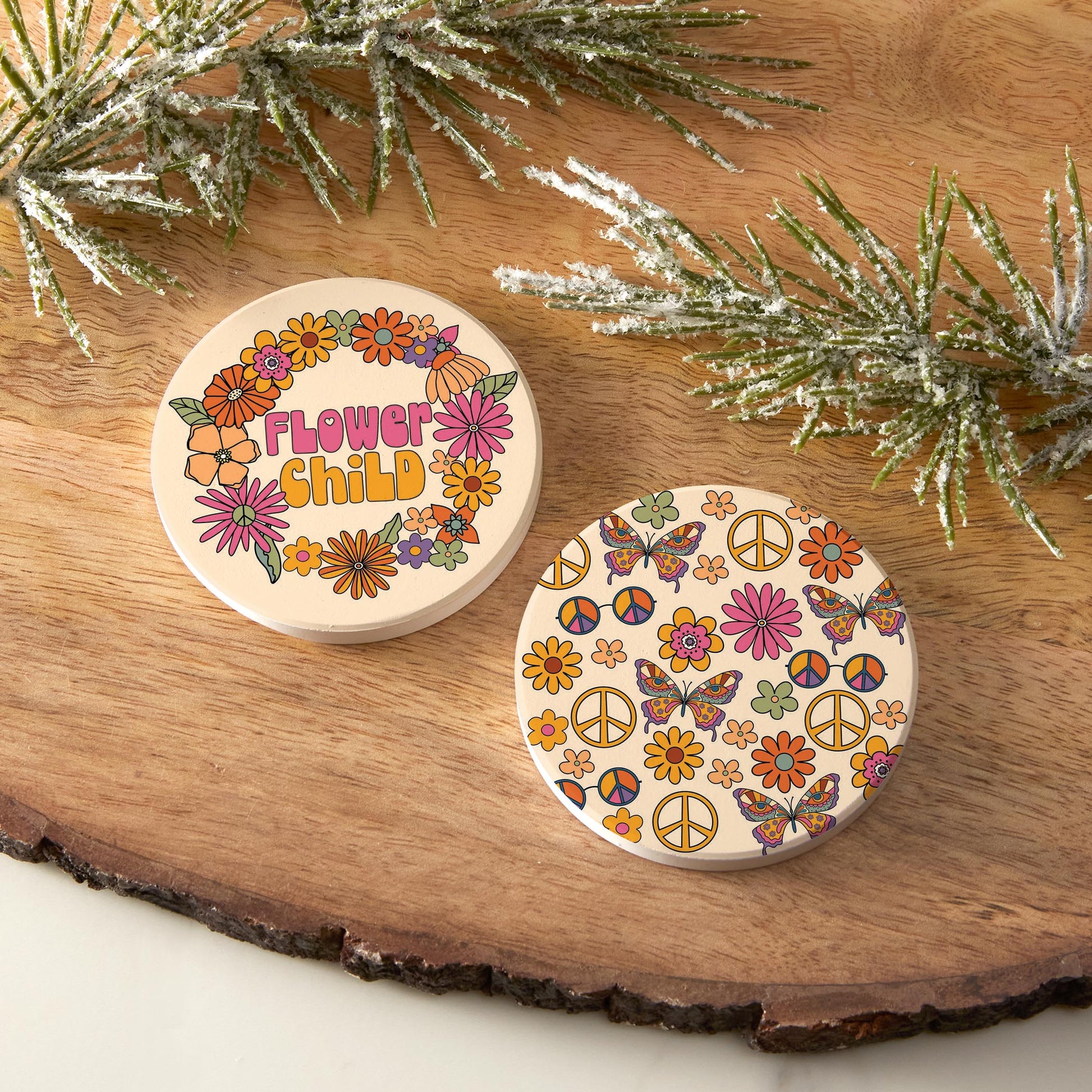 Car Coaster 2-Pack Kalia Lane-Bright Retro Flower Child & Icons -6
