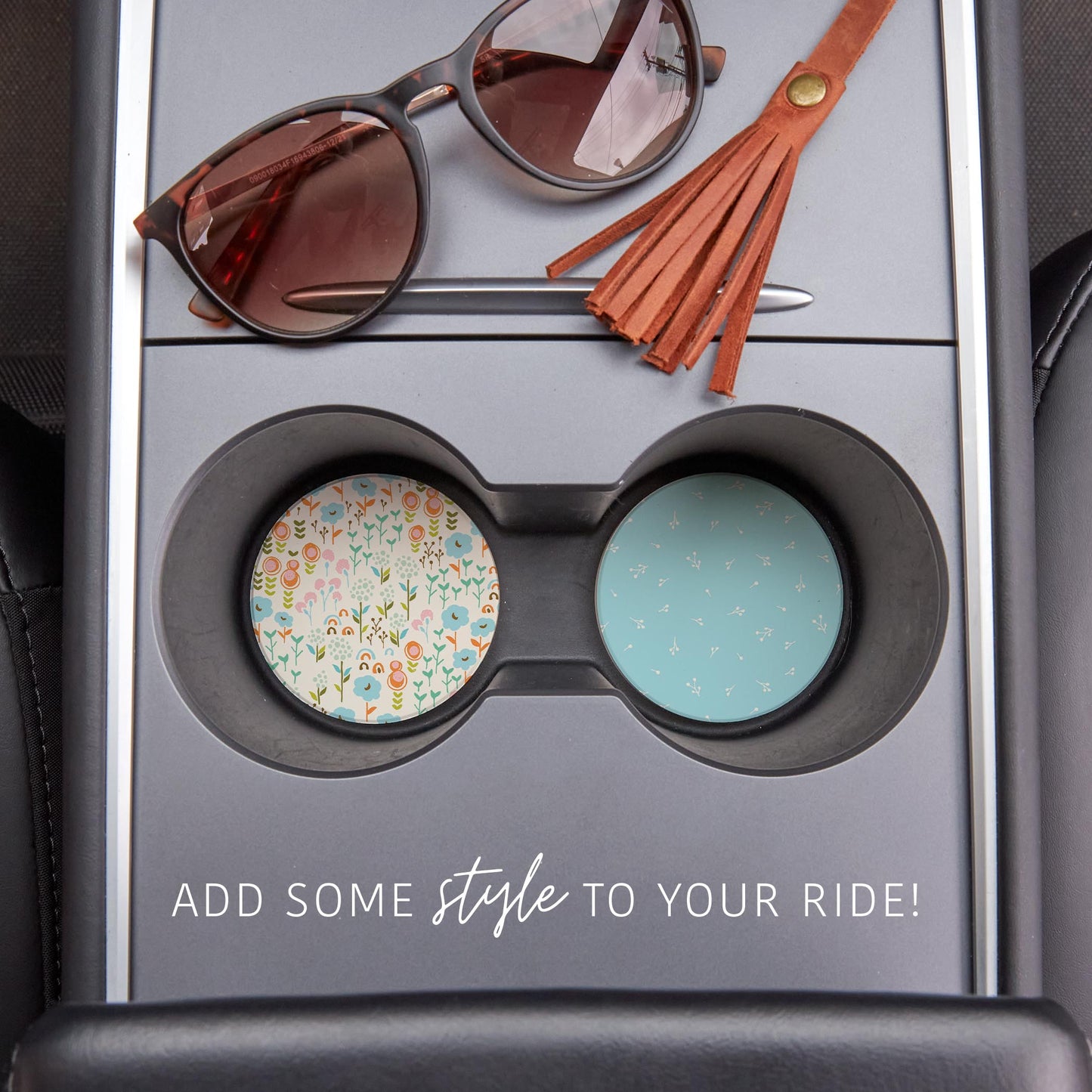 Car Coaster 2-Pack Kalia Lane-Blue Whimsical Patterns -1