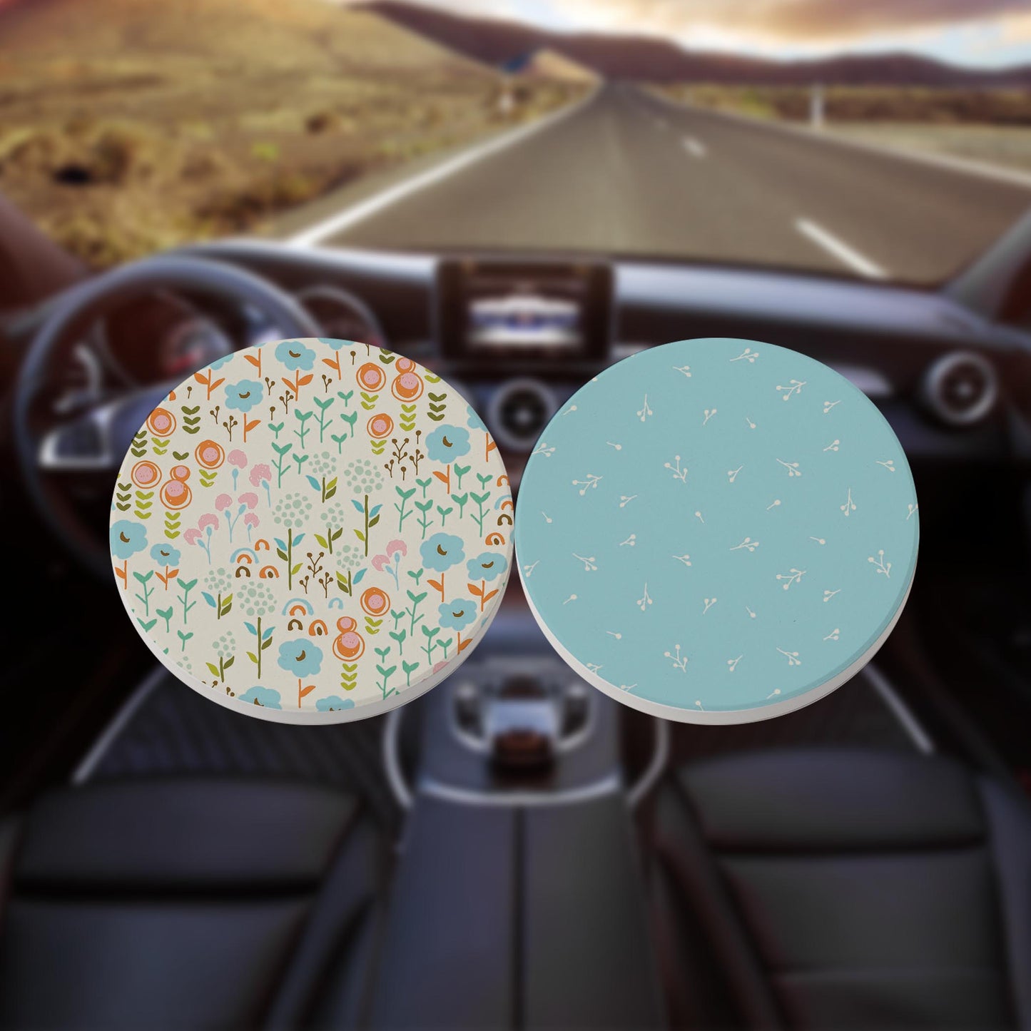 Car Coaster 2-Pack Kalia Lane-Blue Whimsical Patterns -8