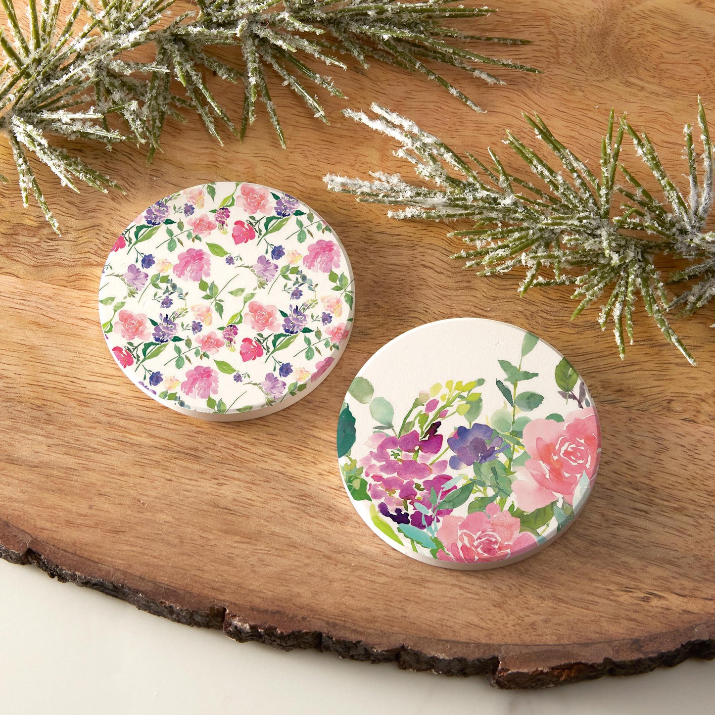 Car Coaster 2-Pack Kalia Lane-Floral Watercolor Patterns 1 -6