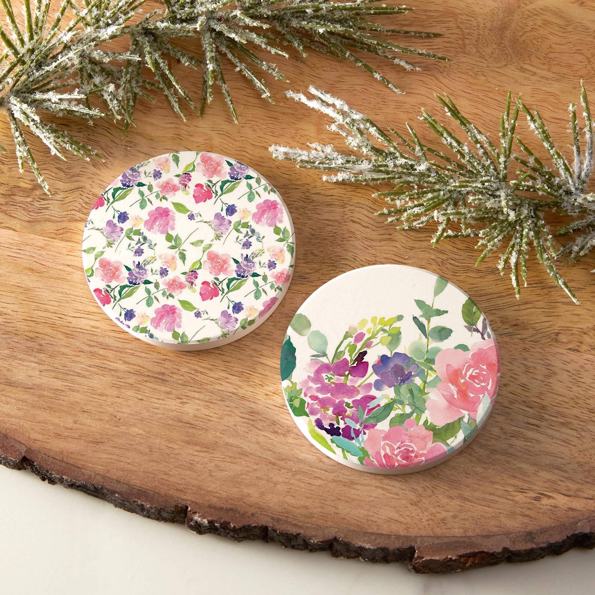Car Coaster 2-Pack Kalia Lane-Floral Watercolor Patterns 1 -6