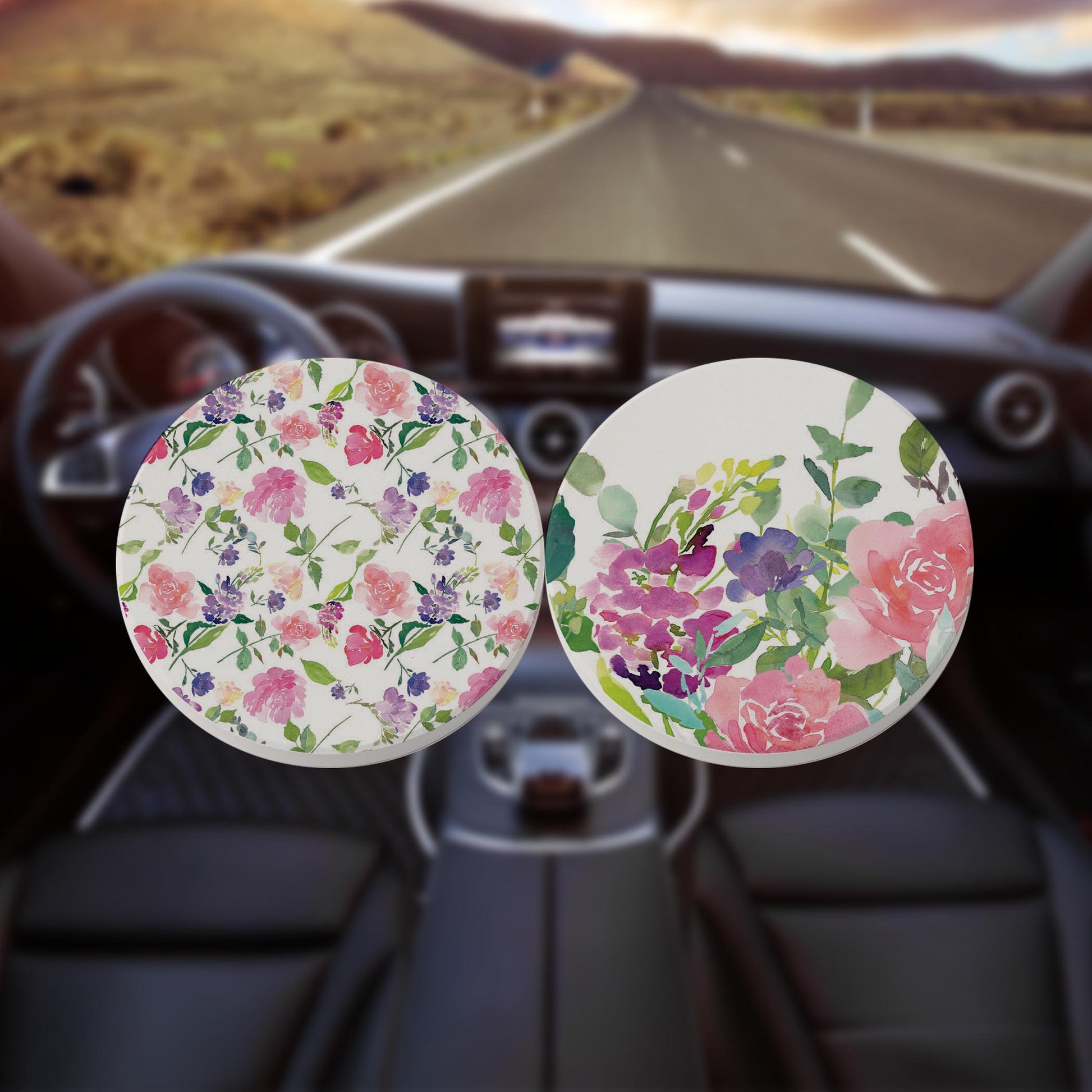 Car Coaster 2-Pack Kalia Lane-Floral Watercolor Patterns 1 -8