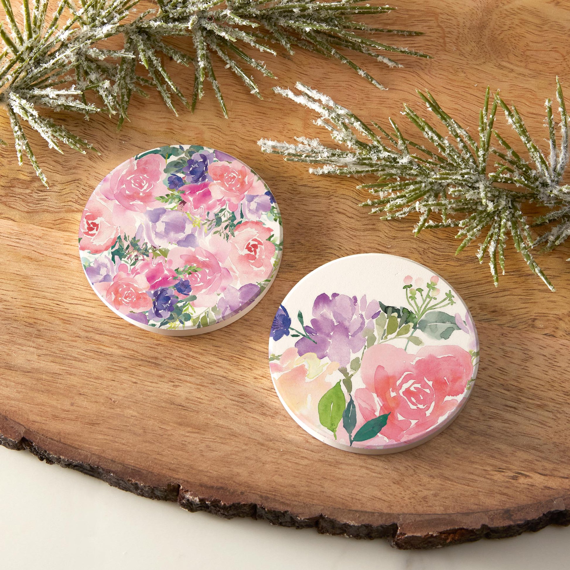 Car Coaster 2-Pack Kalia Lane-Floral Watercolor Patterns 2 -6