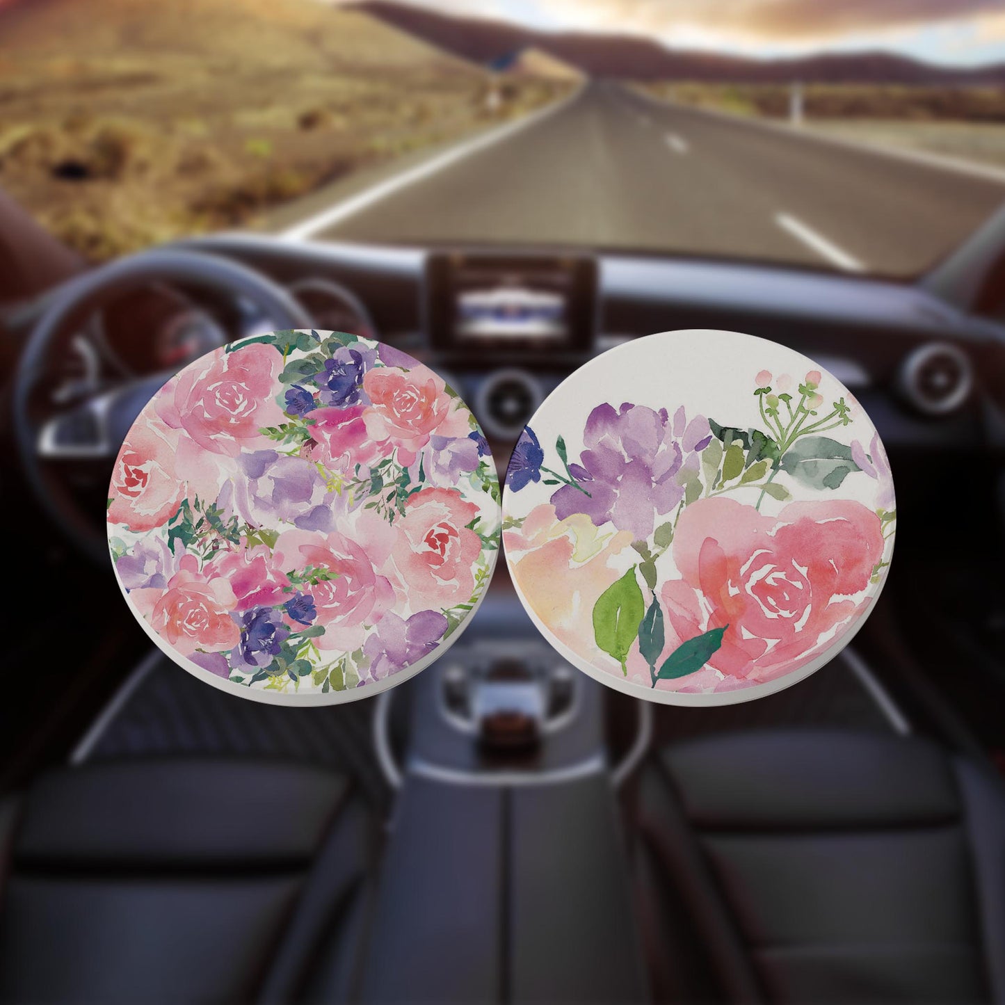 Car Coaster 2-Pack Kalia Lane-Floral Watercolor Patterns 2 -8