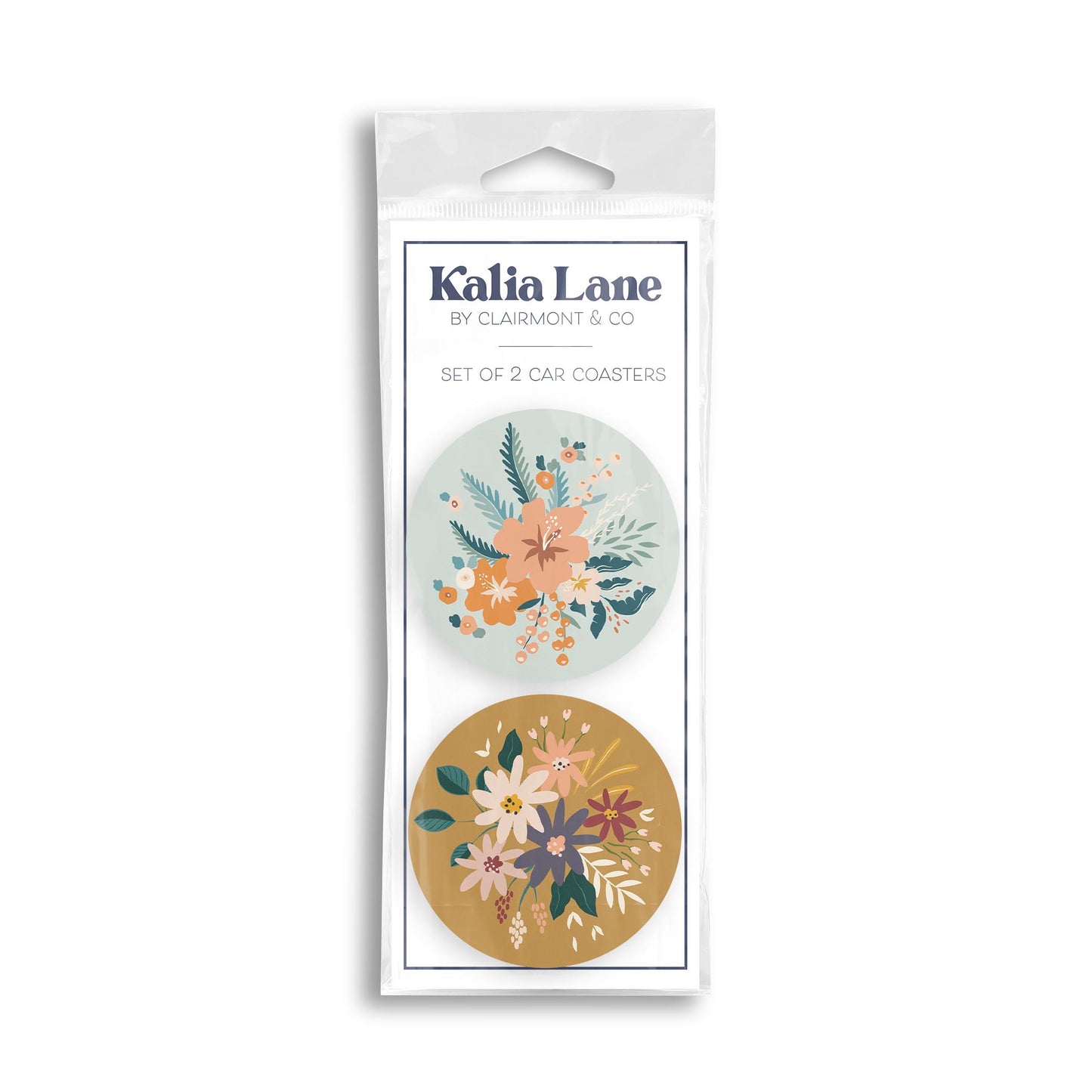 Car Coaster 2-Pack Kalia Lane-Vintage Florals Blue & Yellow -0