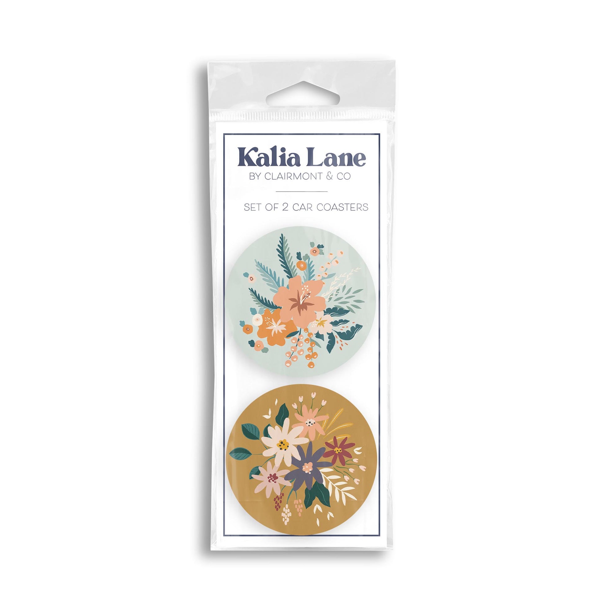 Car Coaster 2-Pack Kalia Lane-Vintage Florals Blue & Yellow -0