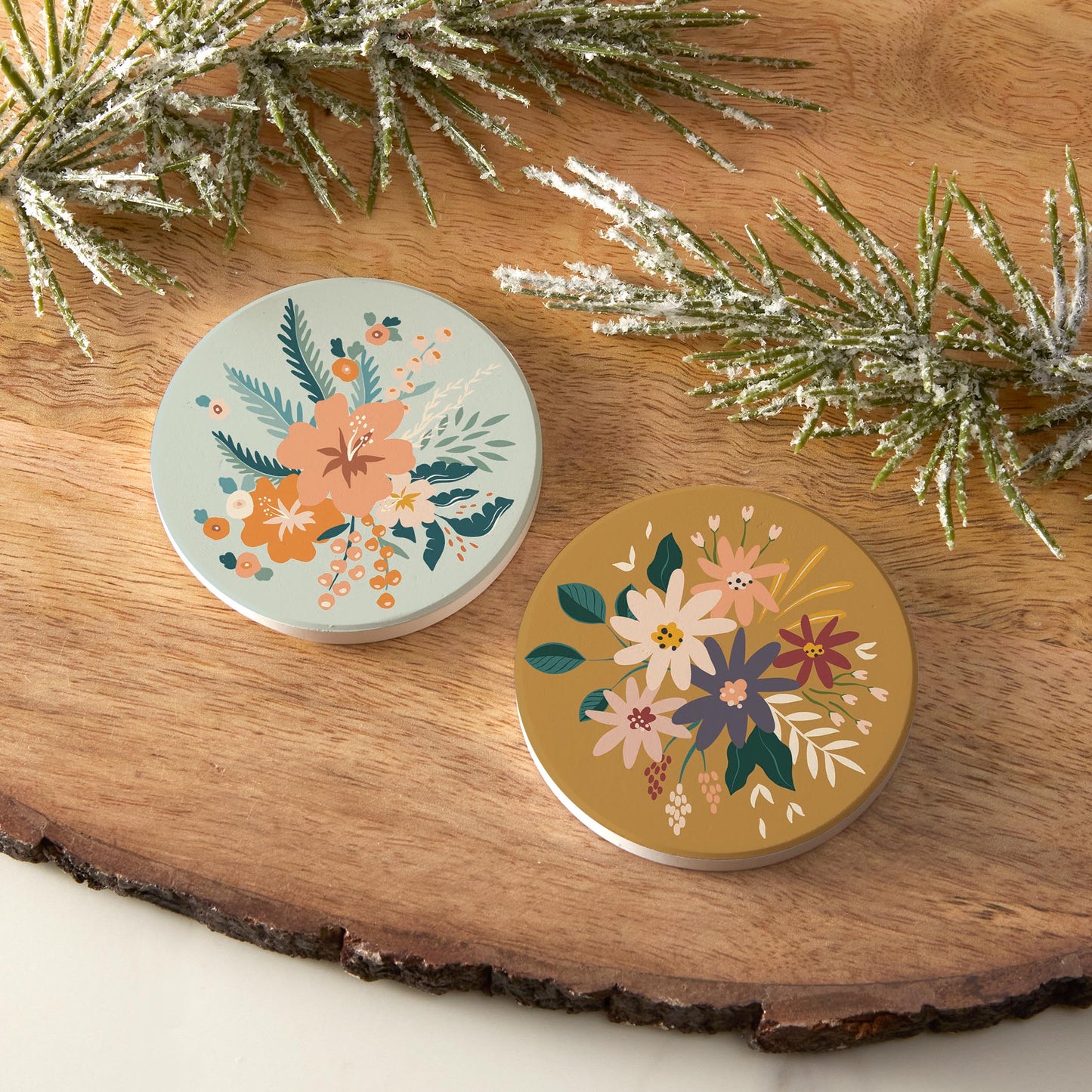 Car Coaster 2-Pack Kalia Lane-Vintage Florals Blue & Yellow -6