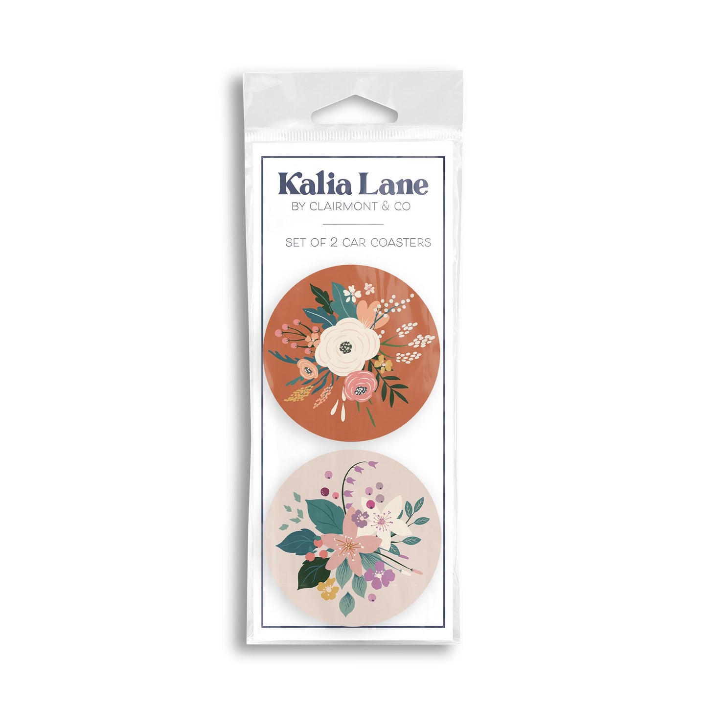 Car Coaster 2-Pack Kalia Lane-Vintage Florals Maroon & Tan -0