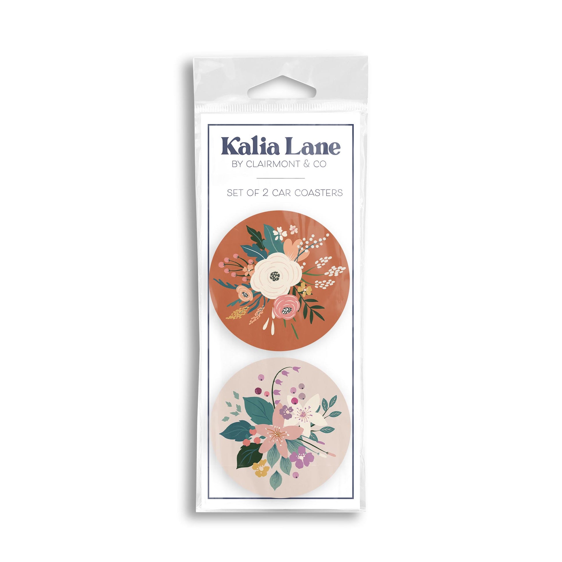 Car Coaster 2-Pack Kalia Lane-Vintage Florals Maroon & Tan -0