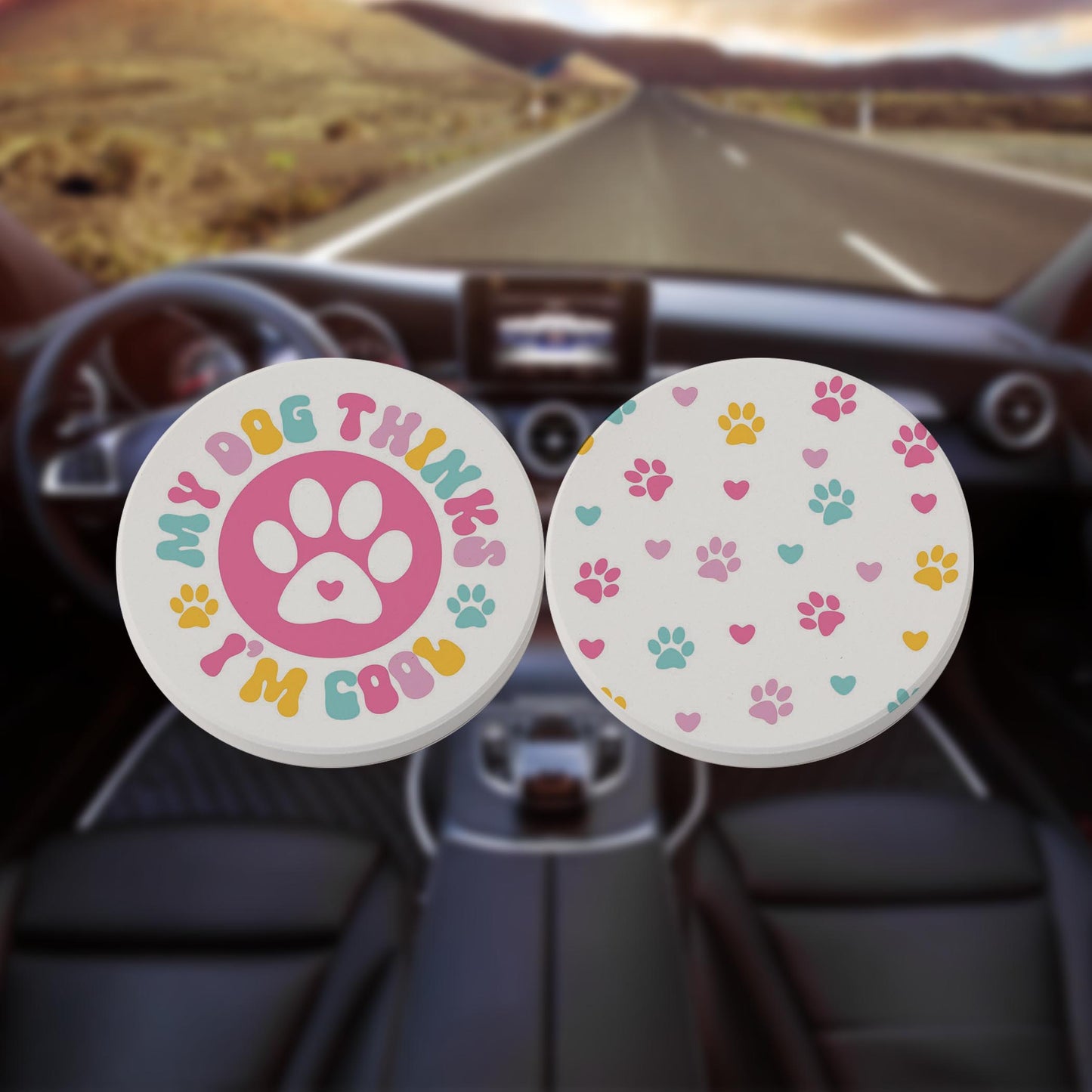 Car Coaster 2-Pack Kalia Lane-My Dog Thinks I'm Cool & Pattern -8