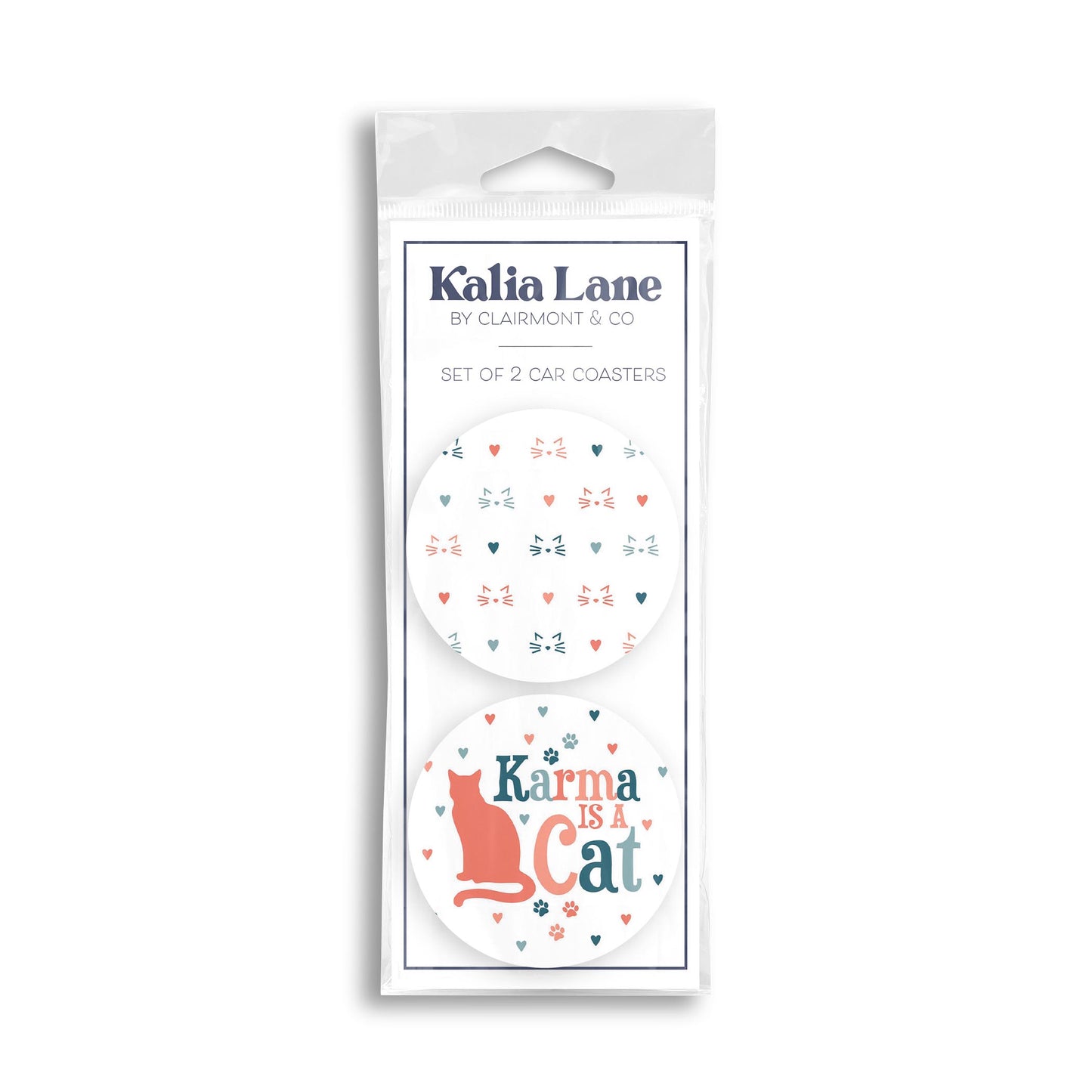 Car Coaster 2-Pack Kalia Lane-Karma Is A Cat & Pattern -0