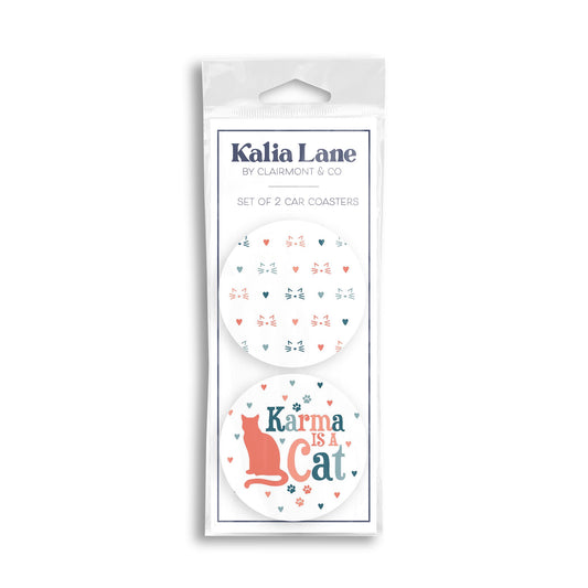 Car Coaster 2-Pack Kalia Lane-Karma Is A Cat & Pattern -0