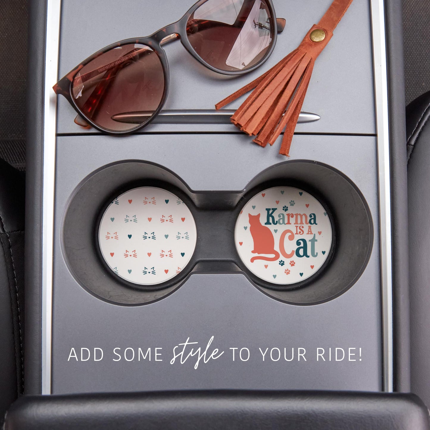 Car Coaster 2-Pack Kalia Lane-Karma Is A Cat & Pattern -1