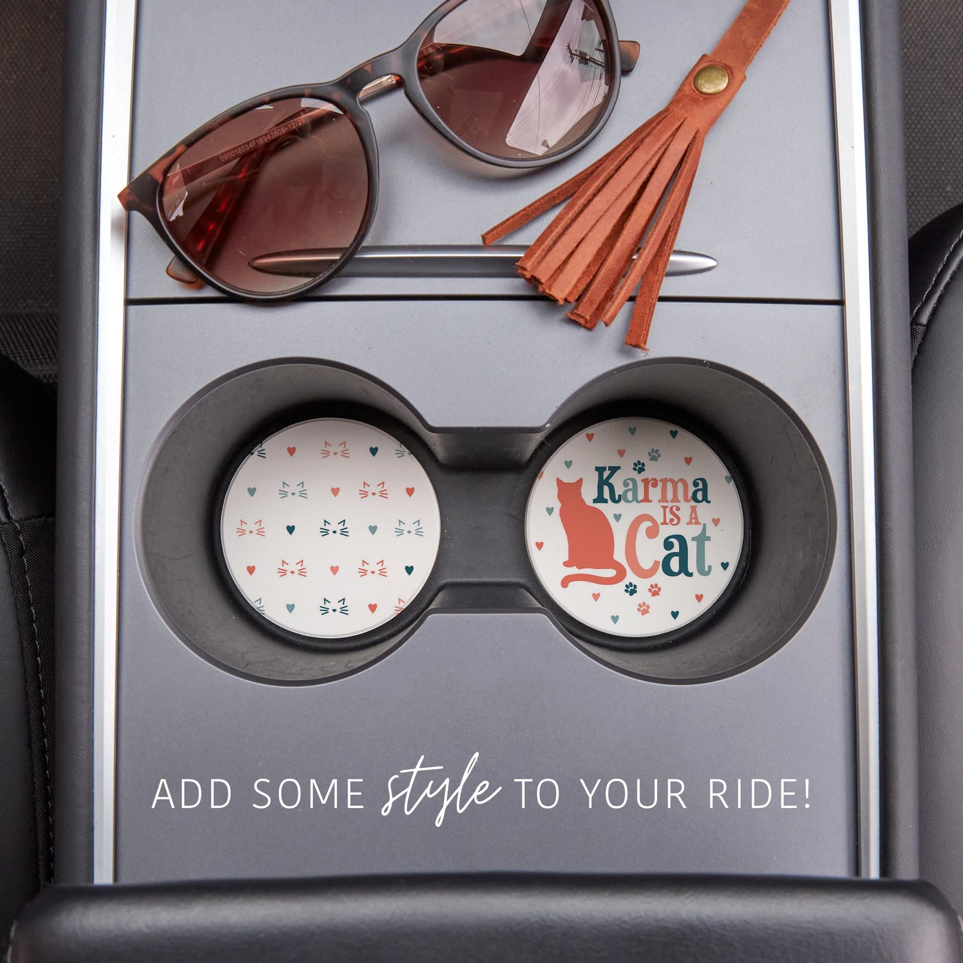 Car Coaster 2-Pack Kalia Lane-Karma Is A Cat & Pattern -1