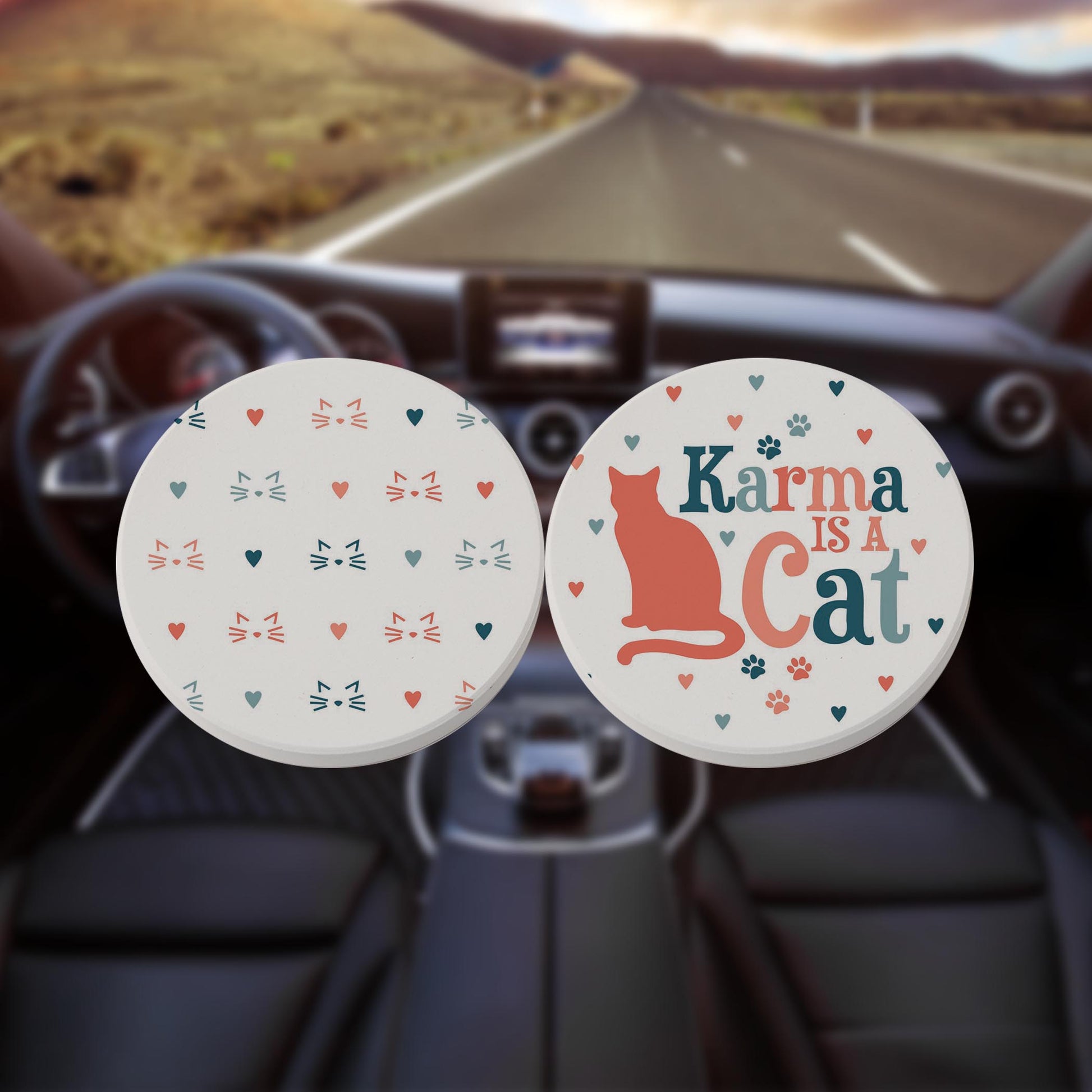 Car Coaster 2-Pack Kalia Lane-Karma Is A Cat & Pattern -8