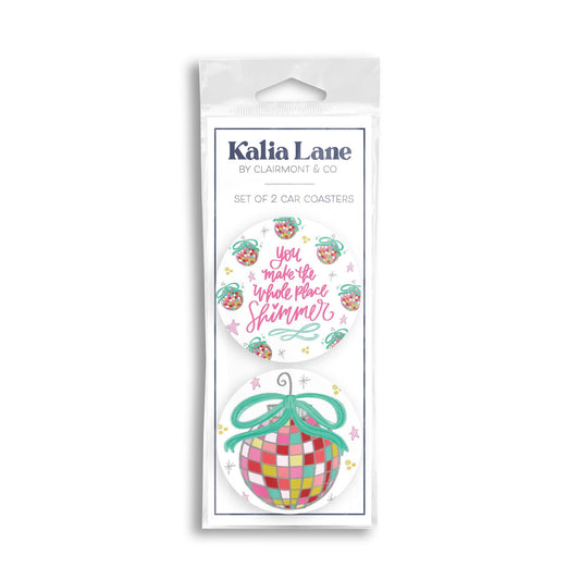 Car Coaster 2-Pack Kalia Lane-Whole Place Shimmer & Disco Ball