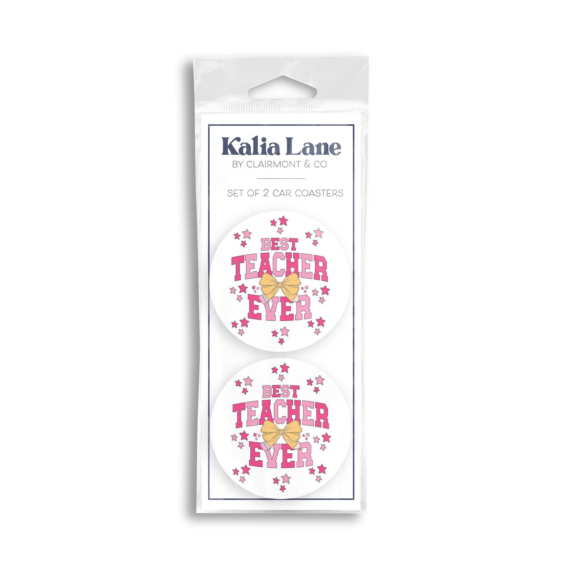 Car Coaster 2-Pack Kalia Lane-Classroom Coquette Best Teacher Ever -0