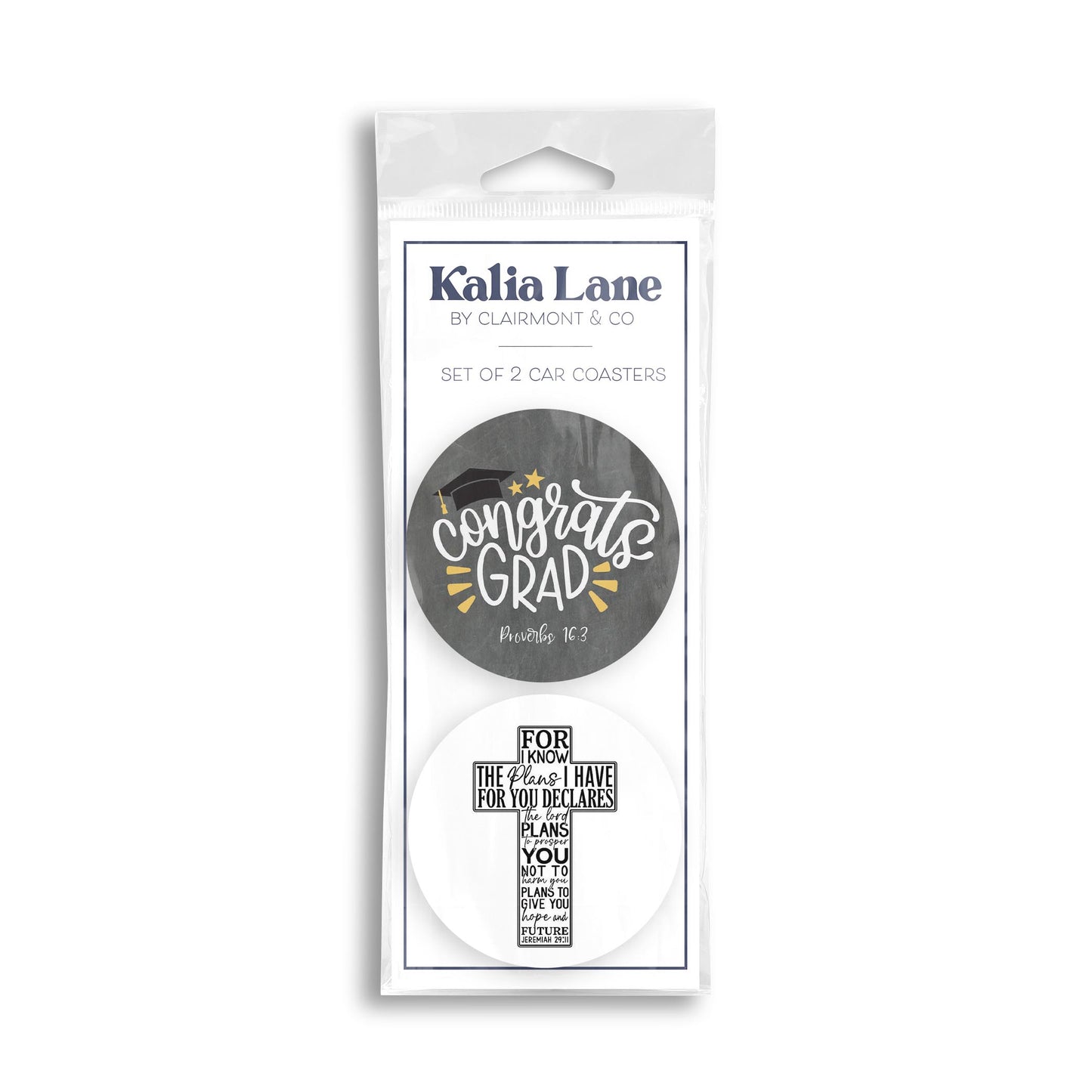 Car Coaster 2-Pack Kalia Lane-Congrats Grad & For I Know The Plans -0