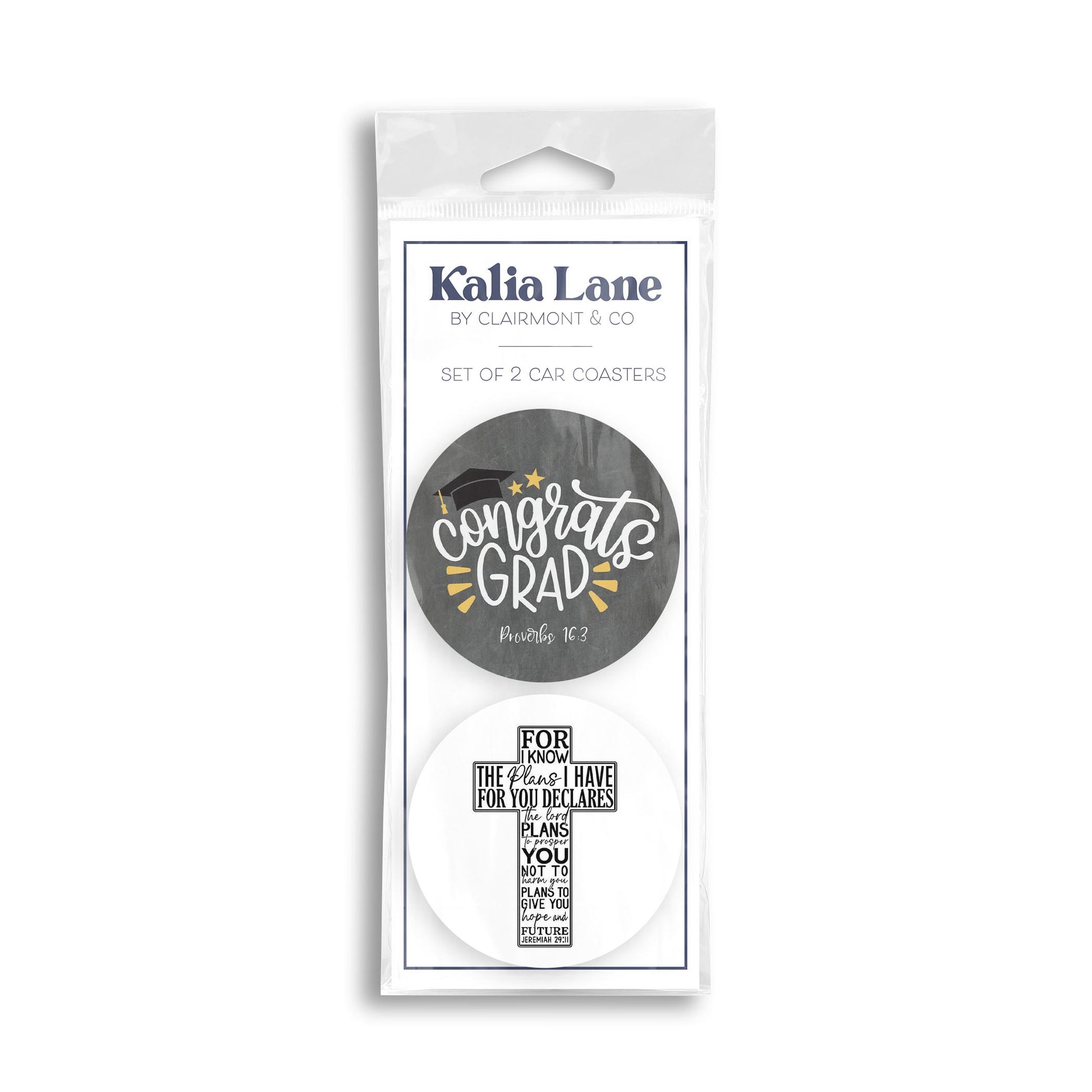 Car Coaster 2-Pack Kalia Lane-Congrats Grad & For I Know The Plans -0