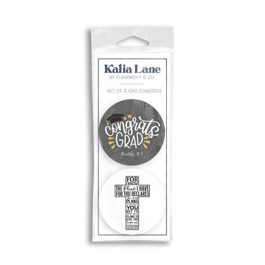 Car Coaster 2-Pack Kalia Lane-Congrats Grad & For I Know The Plans -0