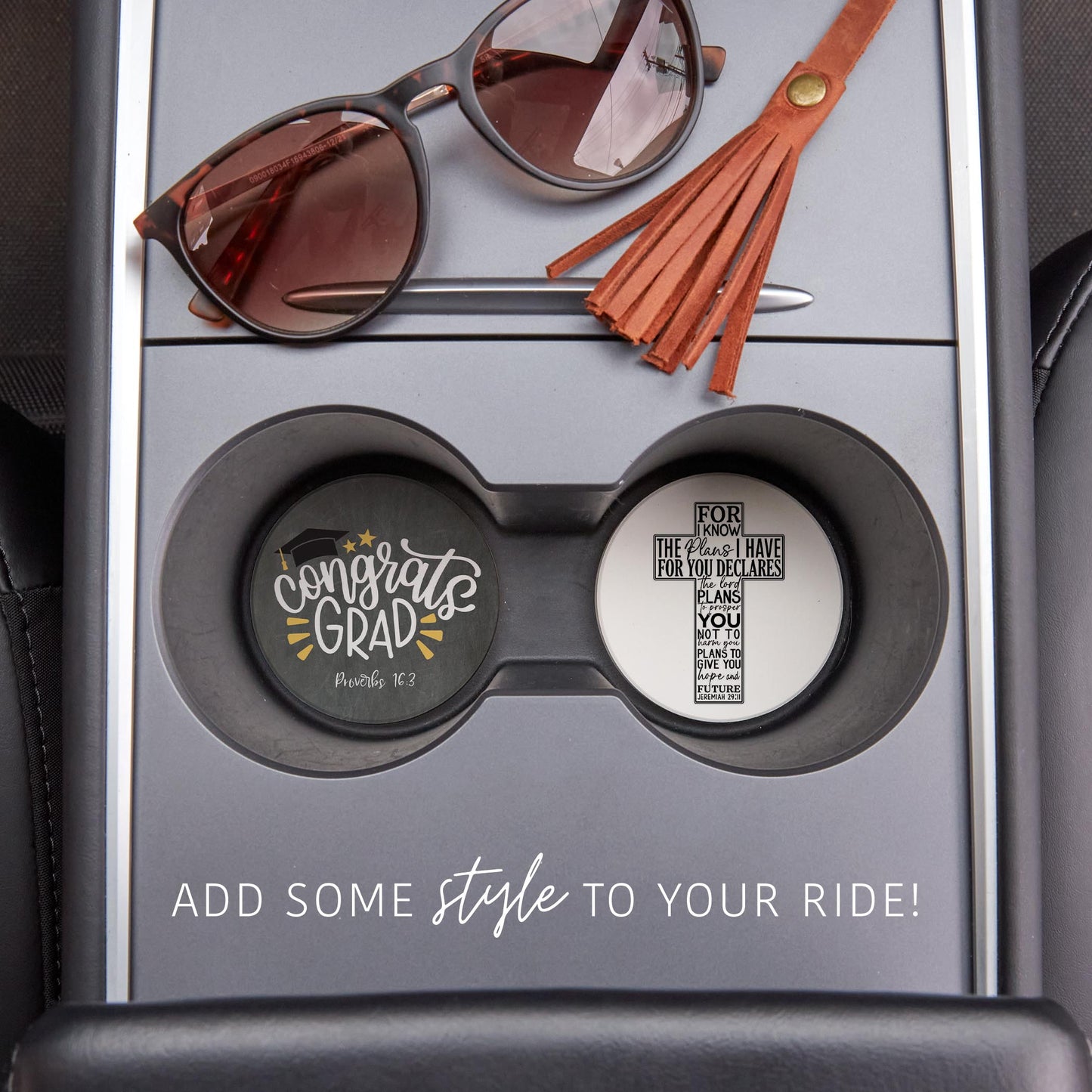 Car Coaster 2-Pack Kalia Lane-Congrats Grad & For I Know The Plans -1