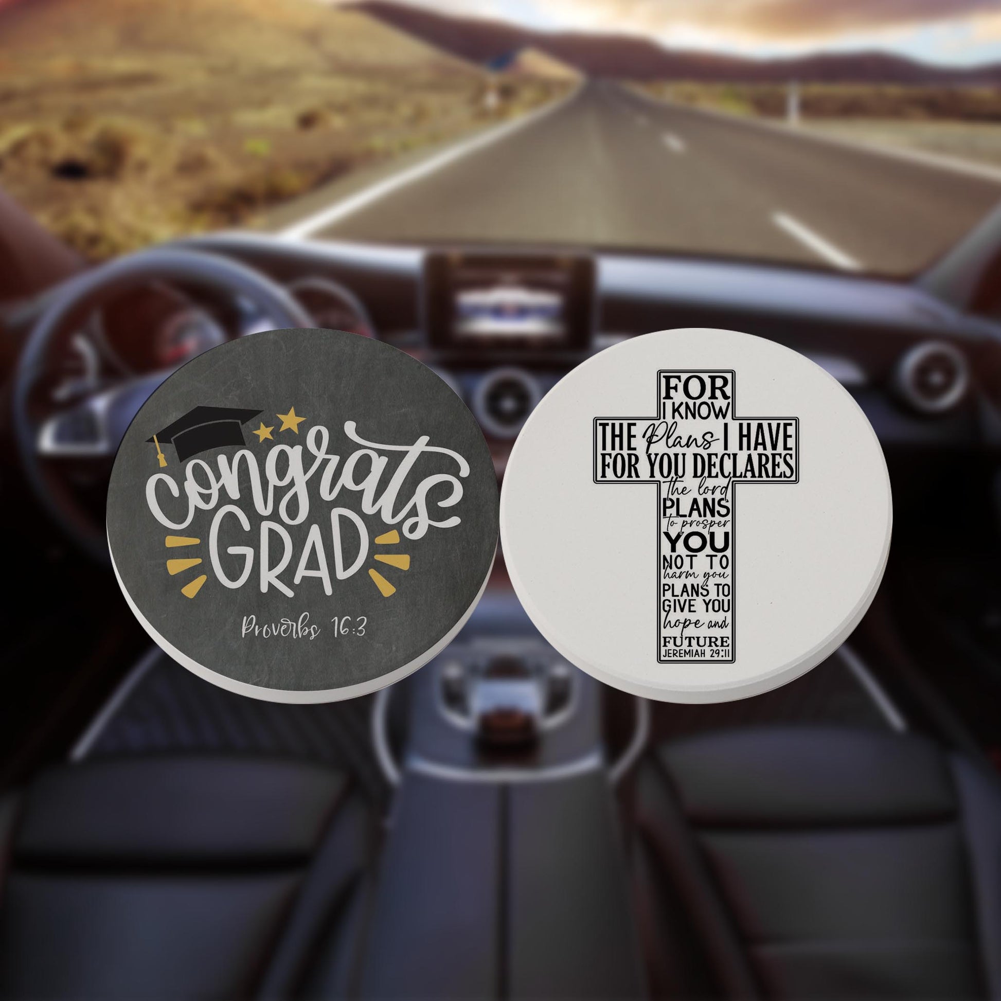 Car Coaster 2-Pack Kalia Lane-Congrats Grad & For I Know The Plans -8