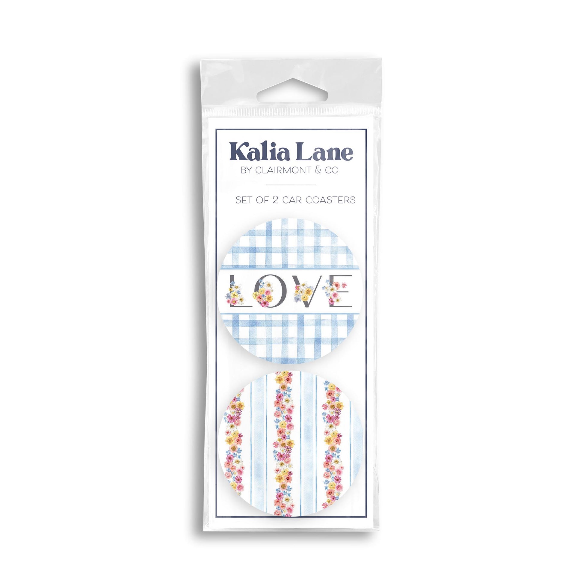 Car Coaster 2-Pack Kalia Lane-Fantasy Garden Love & Flower Stripes -0