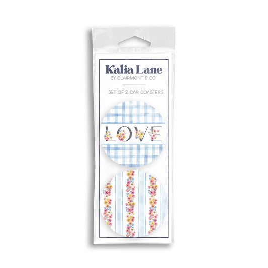 Car Coaster 2-Pack Kalia Lane-Fantasy Garden Love & Flower Stripes -0