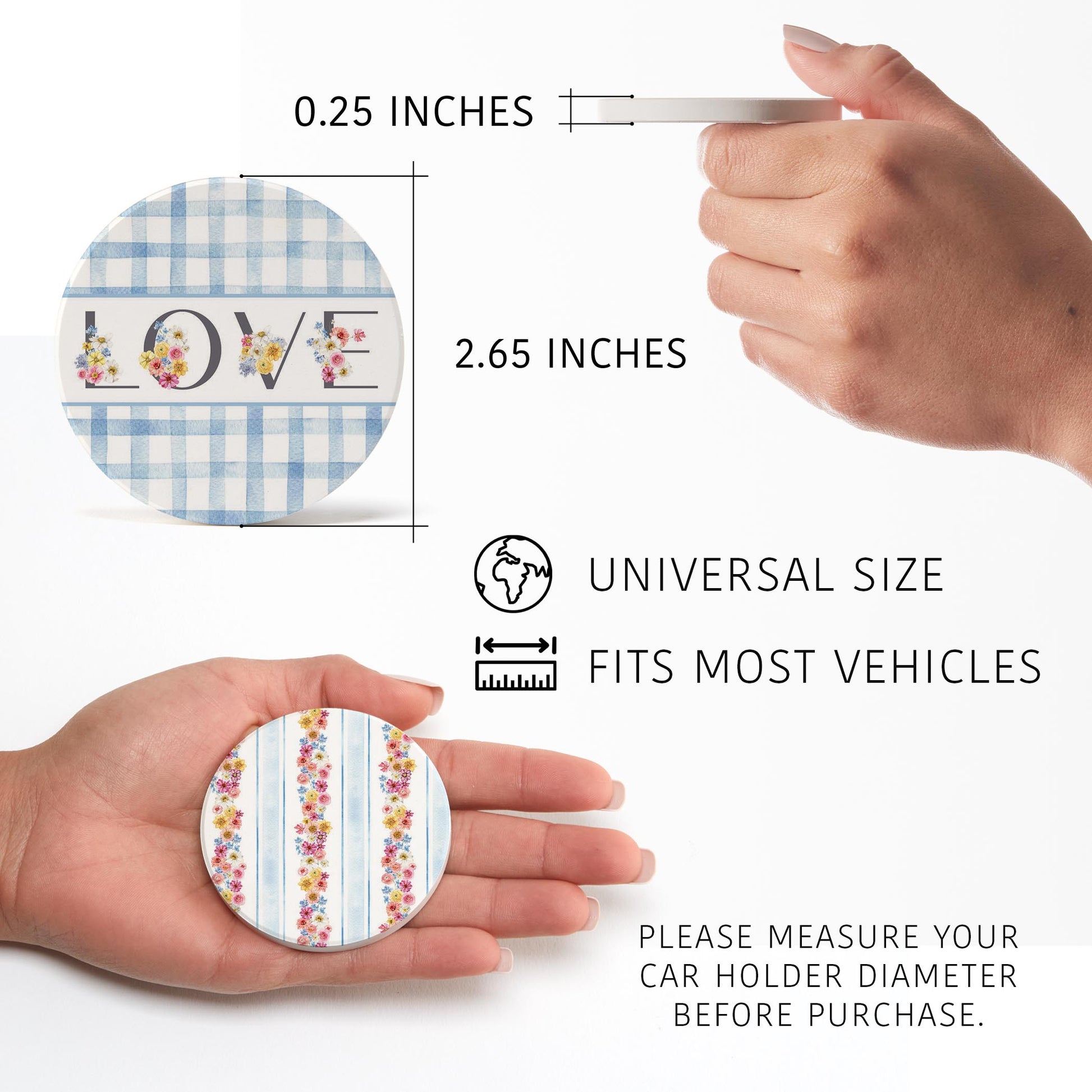 Car Coaster 2-Pack Kalia Lane-Fantasy Garden Love & Flower Stripes -5