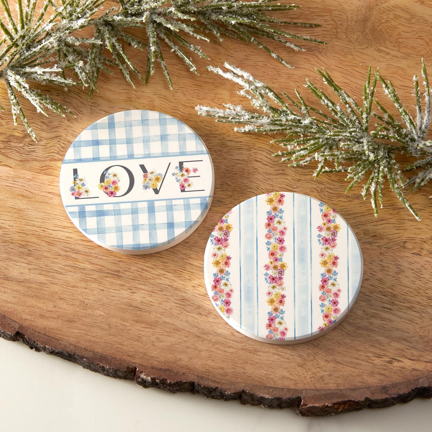 Car Coaster 2-Pack Kalia Lane-Fantasy Garden Love & Flower Stripes -6