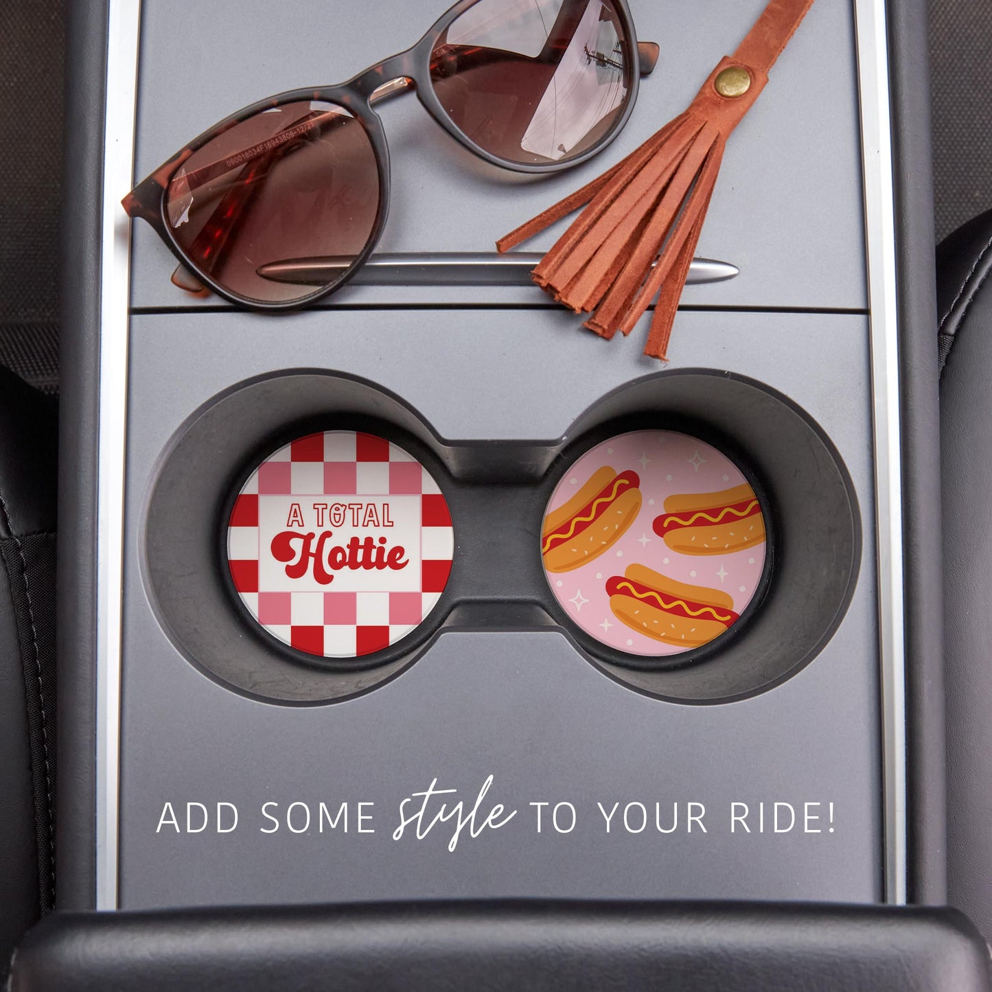 Car Coaster 2-Pack Kalia Lane-Hot Dogs Total Hottie & Pattern -1