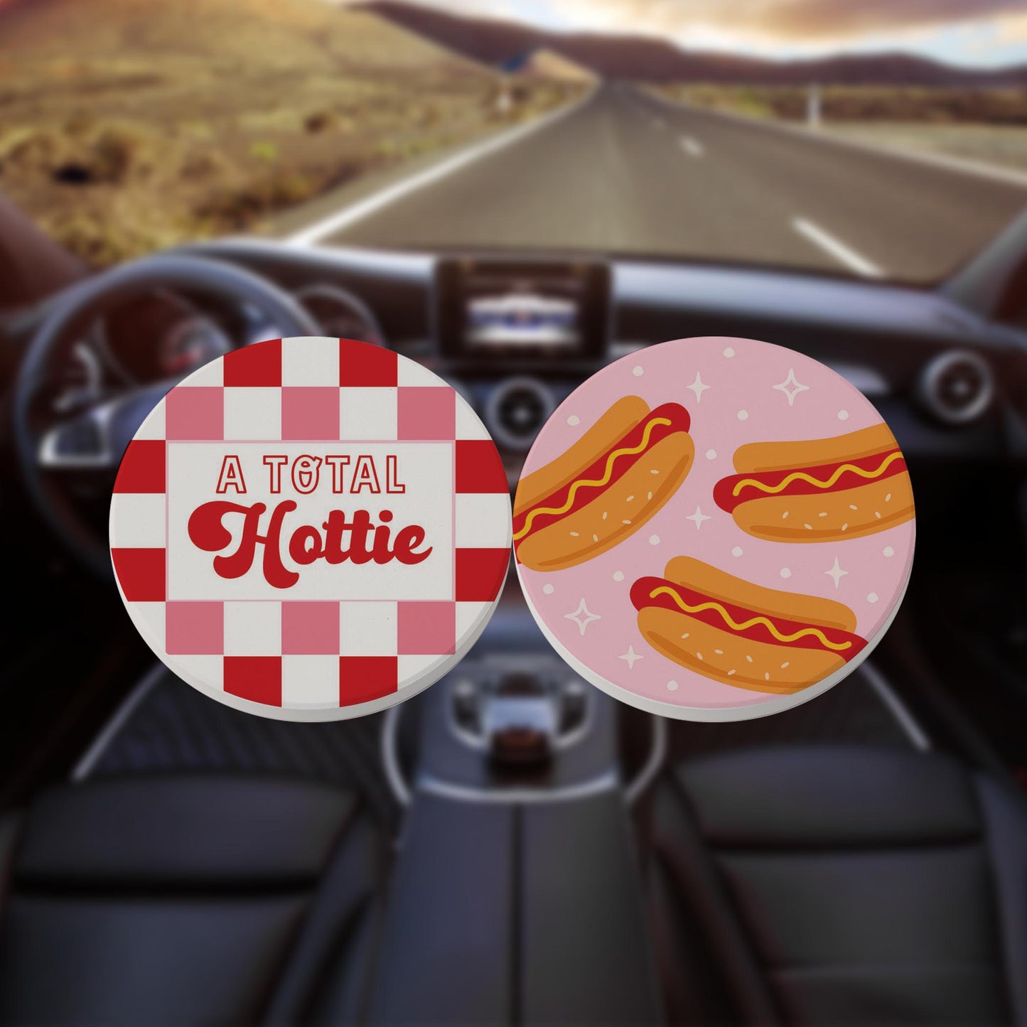 Car Coaster 2-Pack Kalia Lane-Hot Dogs Total Hottie & Pattern -8