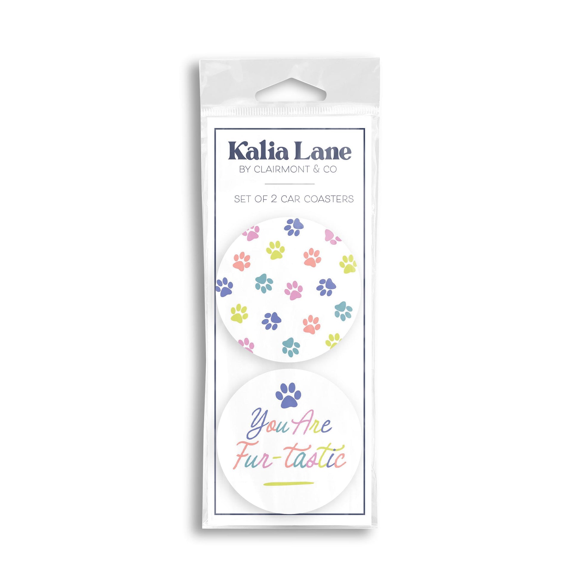 Car Coaster 2-Pack Kalia Lane-You Are Fur-tastic & Paw Pattern -0