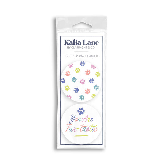 Car Coaster 2-Pack Kalia Lane-You Are Fur-tastic & Paw Pattern -0