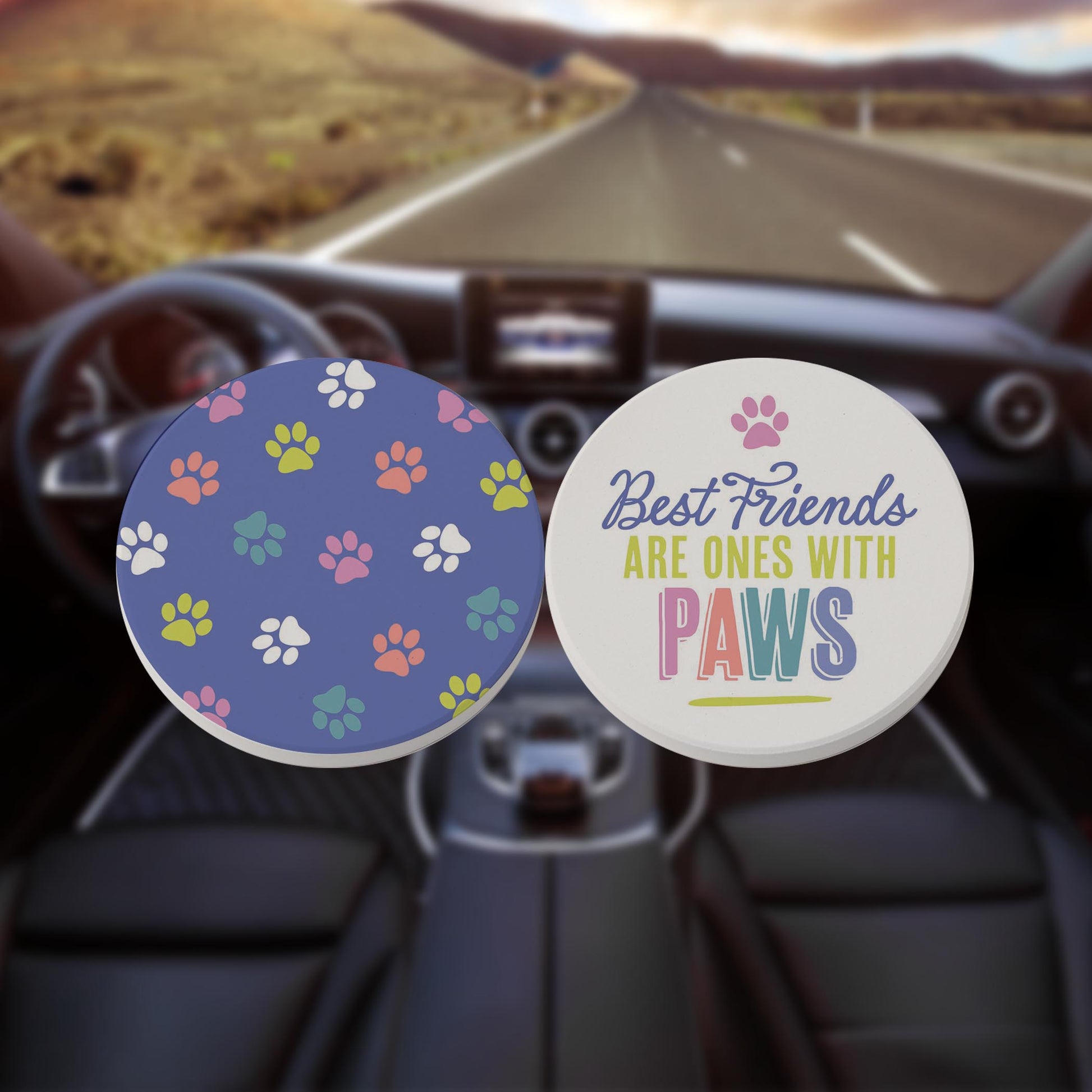 Car Coaster 2-Pack Kalia Lane-Best Friends & Paw Pattern -8