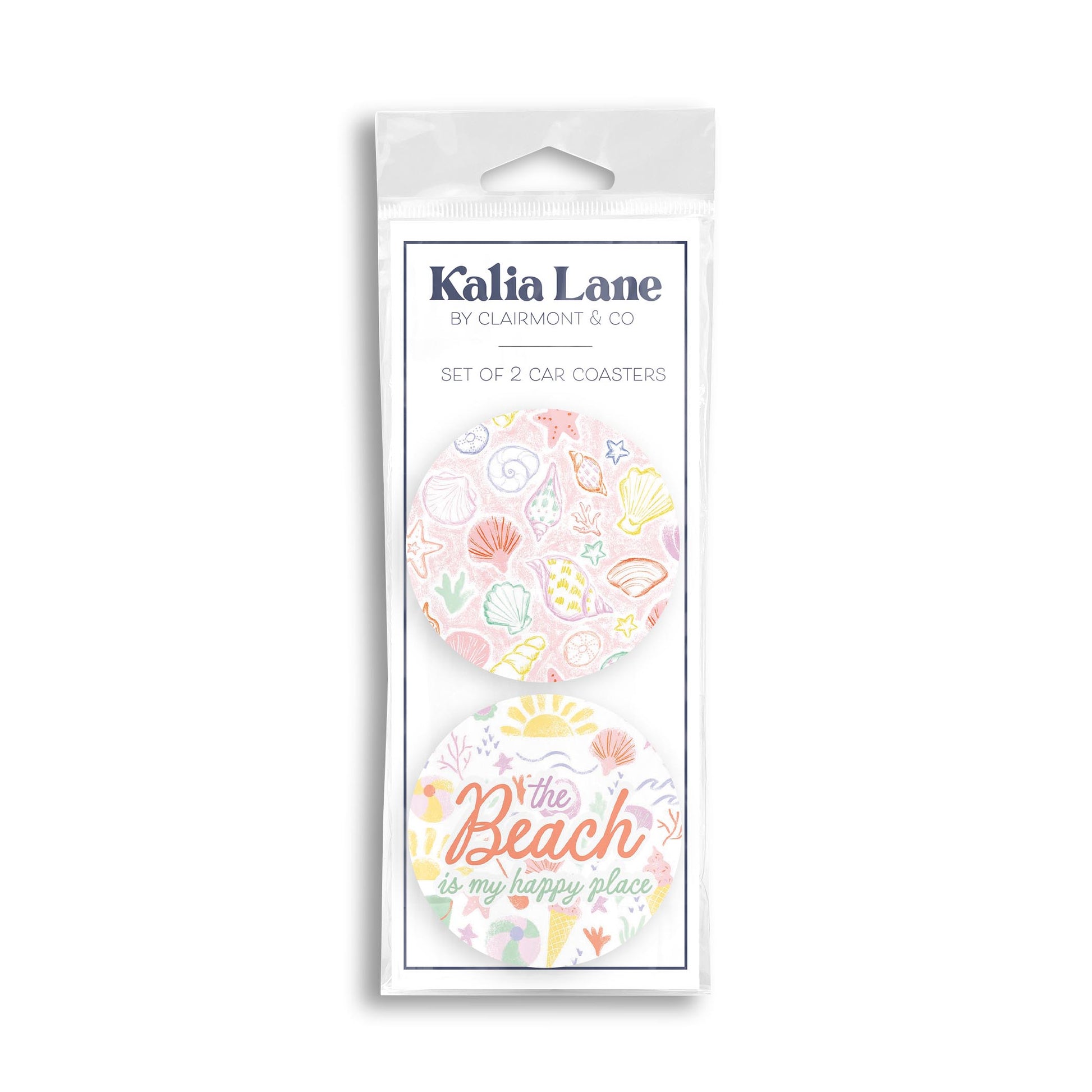 Car Coaster 2-Pack Kalia Lane-The Beach Is My Happy Place & Pattern -0