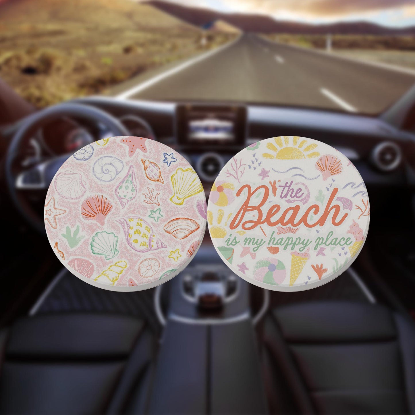 Car Coaster 2-Pack Kalia Lane-The Beach Is My Happy Place & Pattern -8