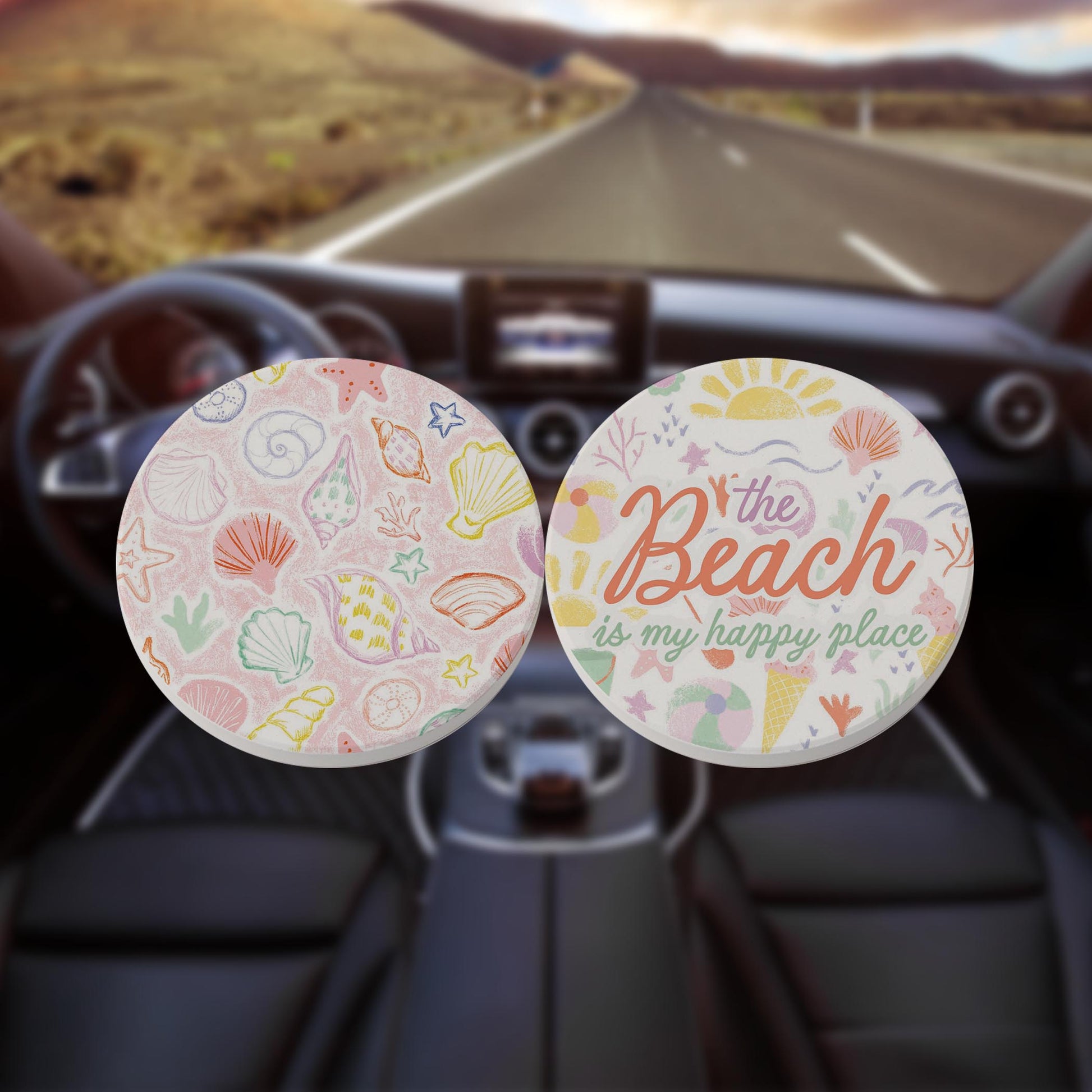 Car Coaster 2-Pack Kalia Lane-The Beach Is My Happy Place & Pattern -8