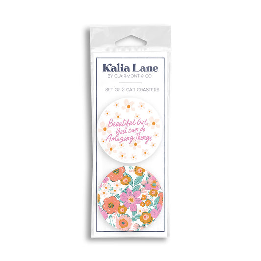 Car Coaster 2-Pack Kalia Lane-Kalia Floral Beautiful Girl & Pattern