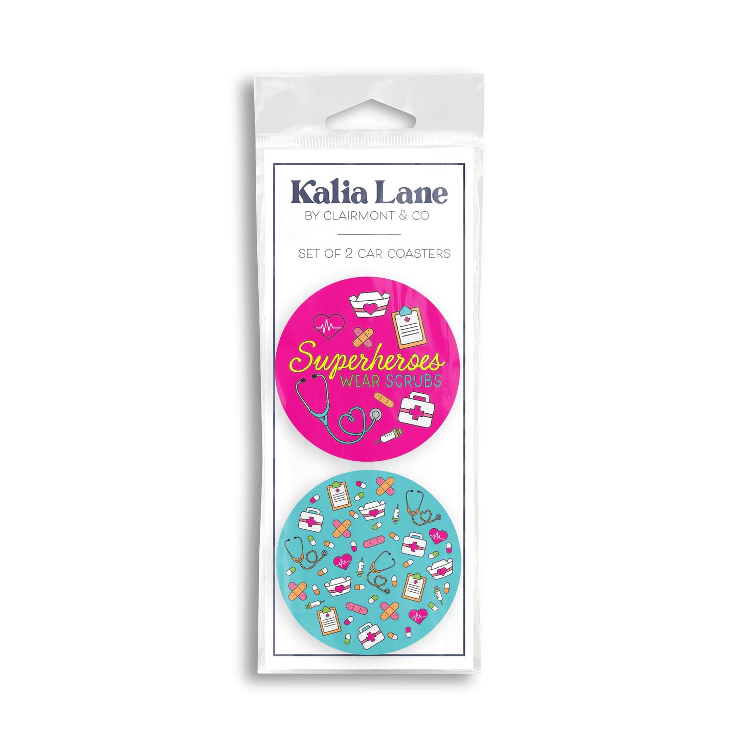 Car Coaster 2-Pack Kalia Lane-Bright Superheroes Wear Scrubs & Pattern
