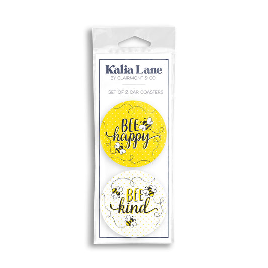 Car Coaster 2-Pack Kalia Lane-Bee Happy & Be Kind