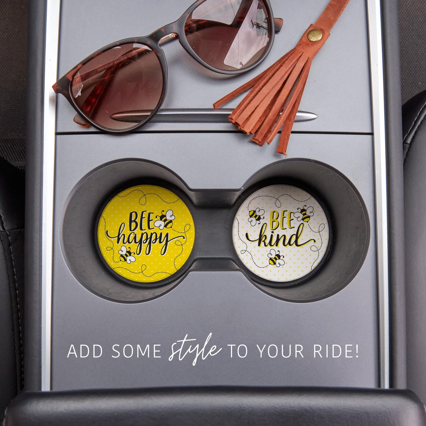 Car Coaster 2-Pack Kalia Lane-Bee Happy & Be Kind