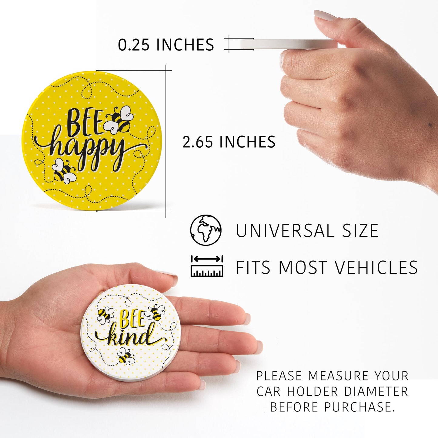 Car Coaster 2-Pack Kalia Lane-Bee Happy & Be Kind
