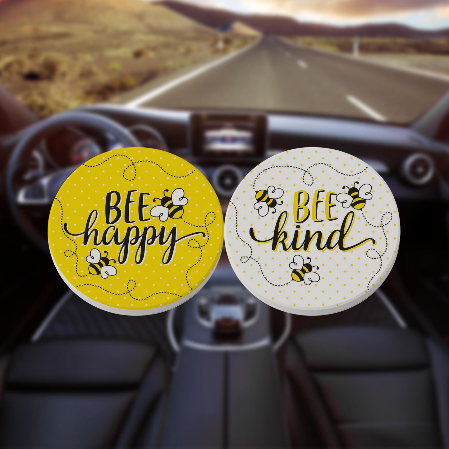Car Coaster 2-Pack Kalia Lane-Bee Happy & Be Kind