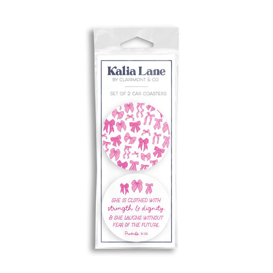 Car Coaster 2-Pack Kalia Lane-Pink Bows She Is Clothed & Pattern