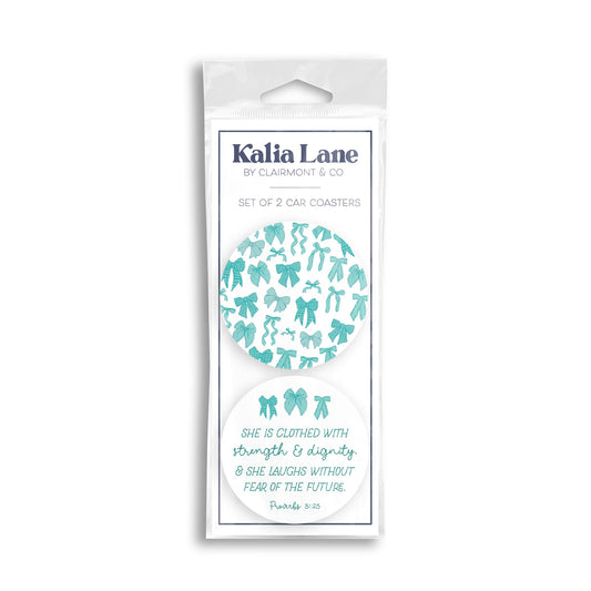 Car Coaster 2-Pack Kalia Lane-Blue Bows She Is Clothed & Pattern