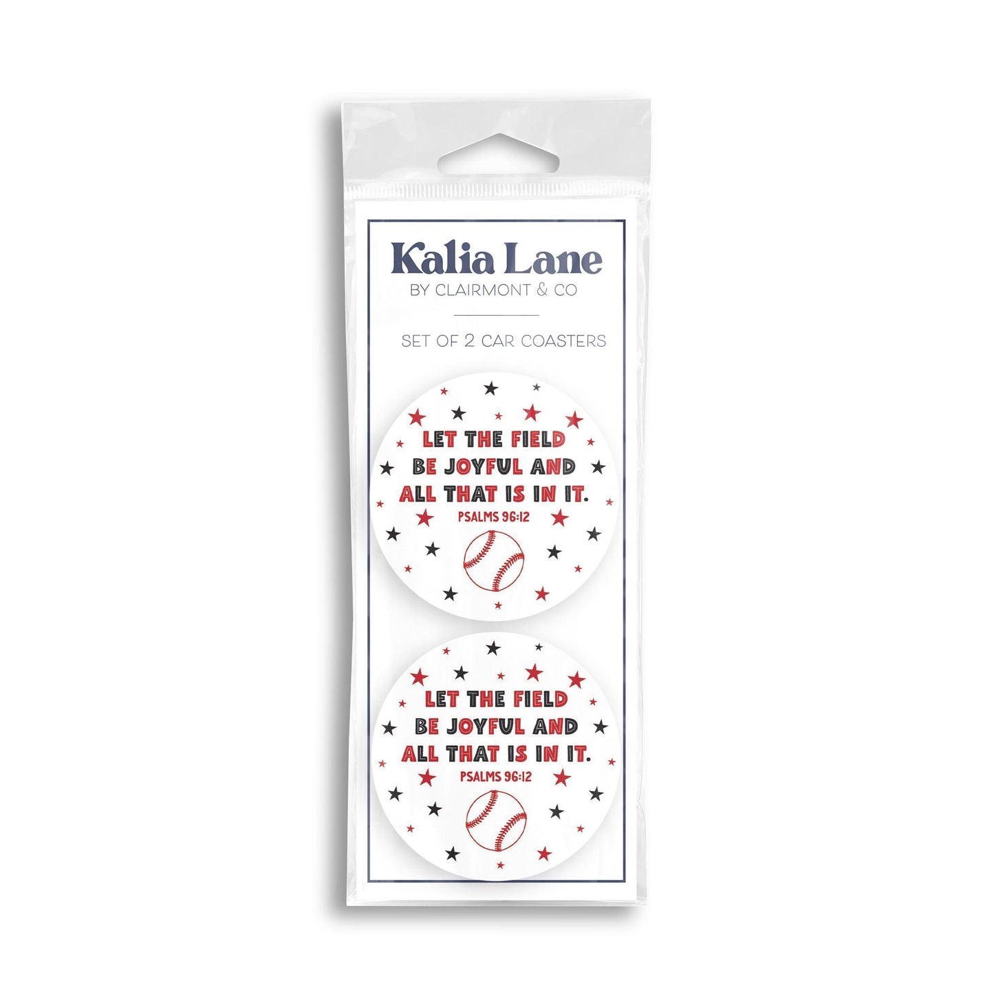 Car Coaster 2-Pack Kalia Lane-Let The Field Be Joyful Baseball Red & Black