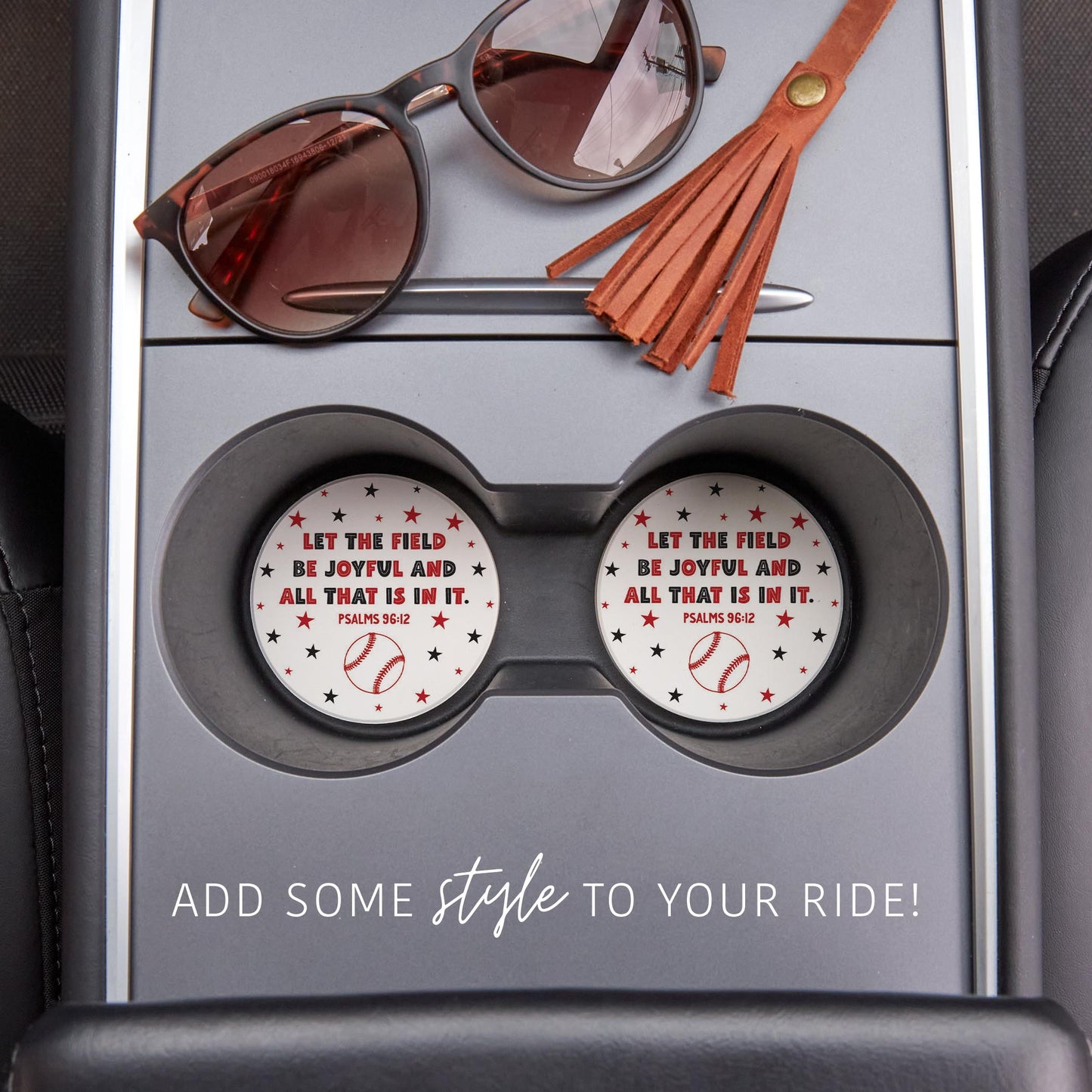 Car Coaster 2-Pack Kalia Lane-Let The Field Be Joyful Baseball Red & Black