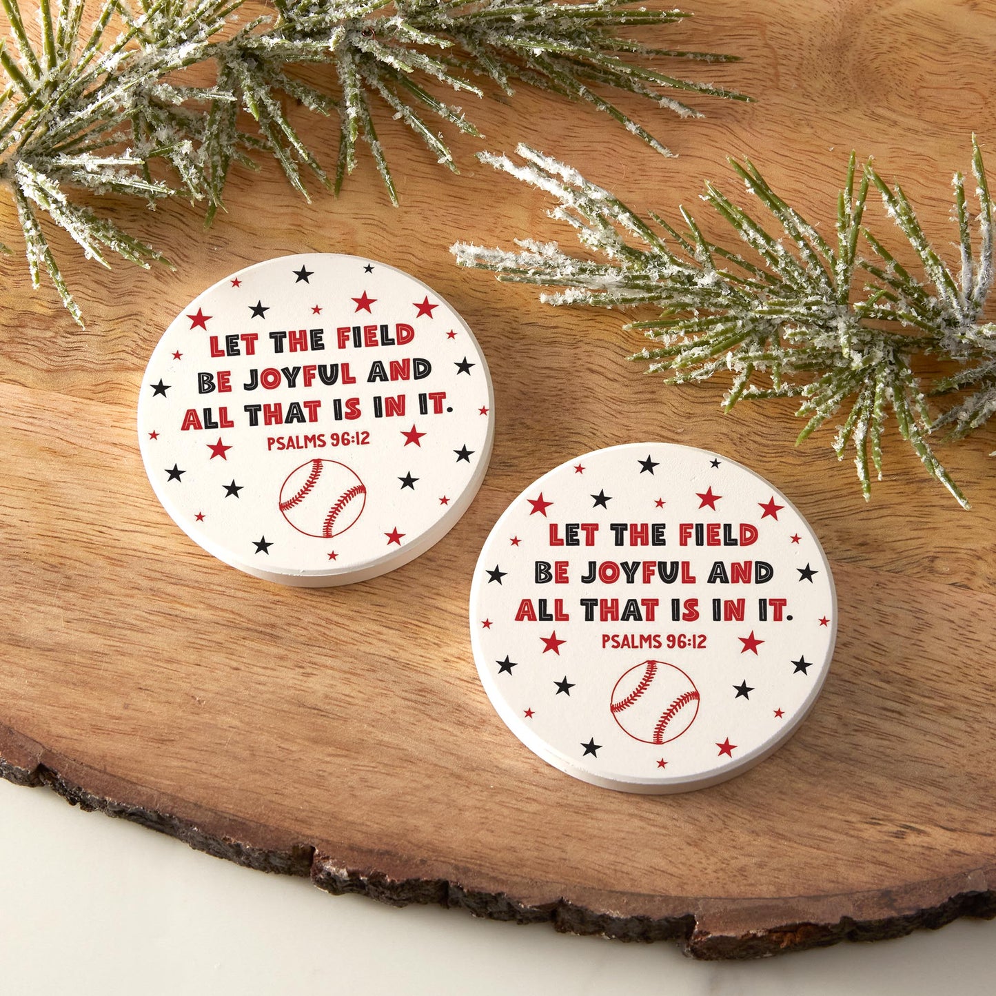 Car Coaster 2-Pack Kalia Lane-Let The Field Be Joyful Baseball Red & Black