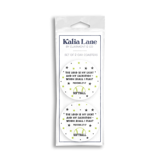 Car Coaster 2-Pack Kalia Lane-The Lord Is My Light Softball Green & Black